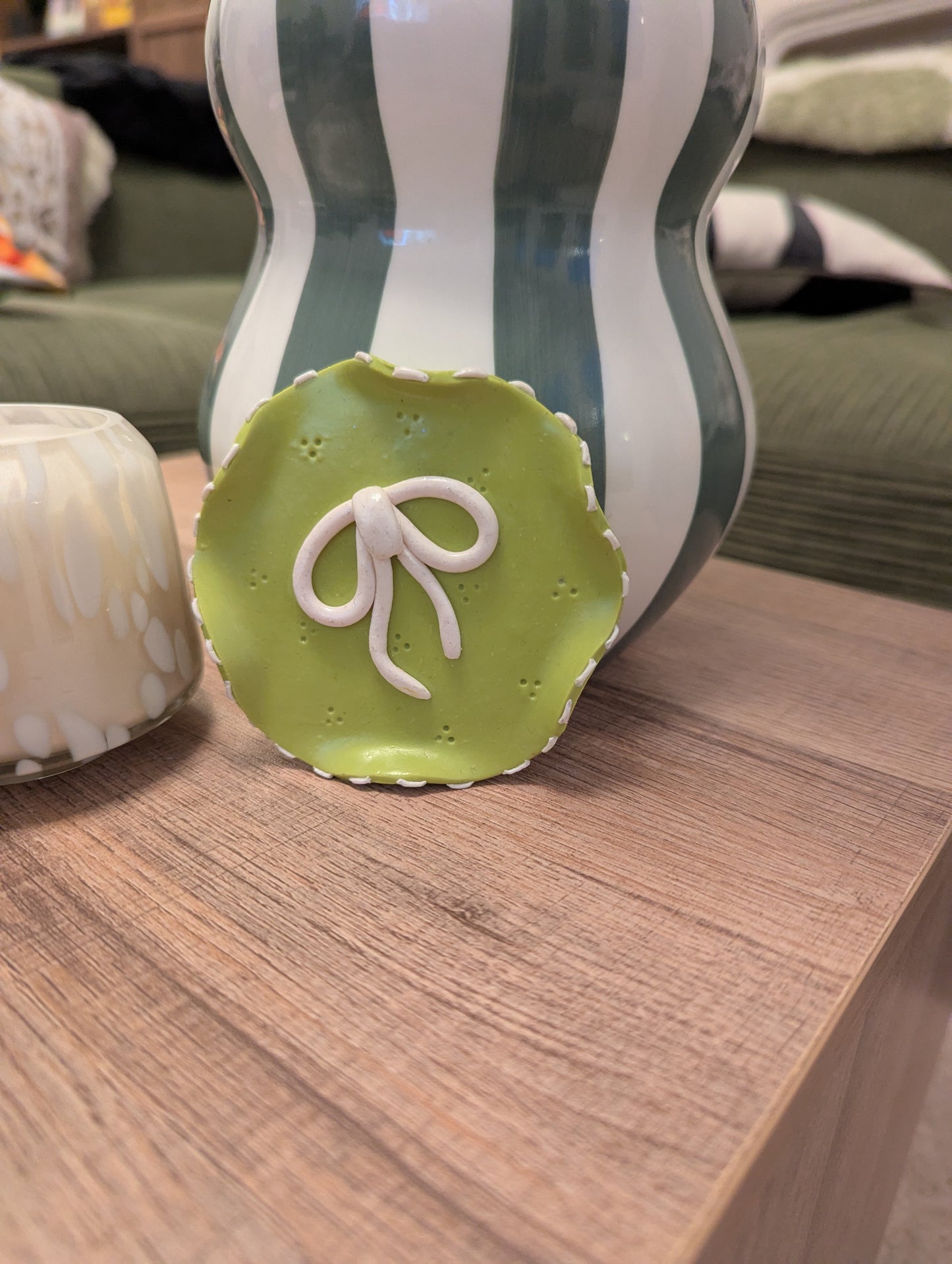 Lime green bow trinket dish