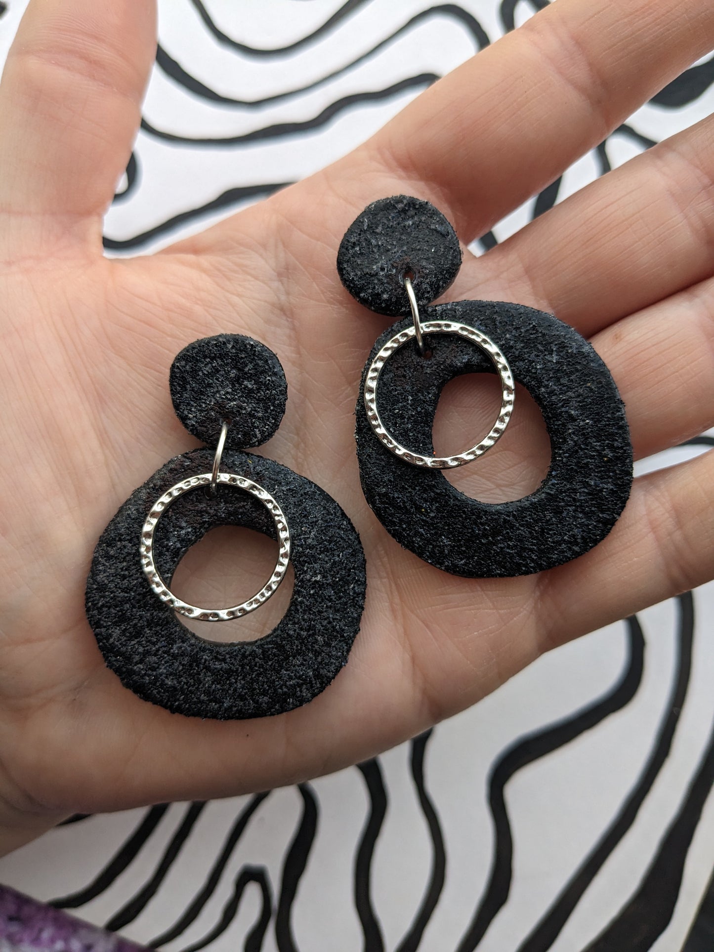 Abstract Black Glitter Studs *seconds*