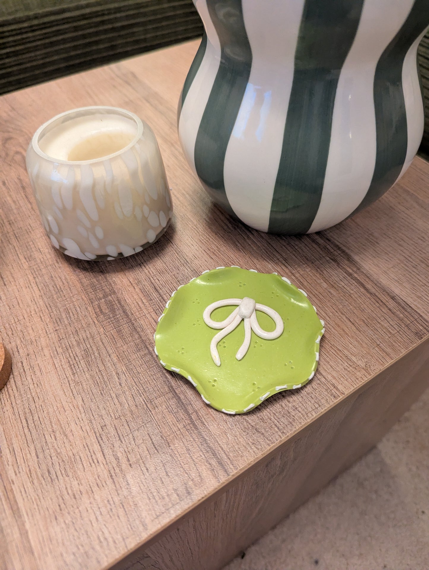 Lime green bow trinket dish