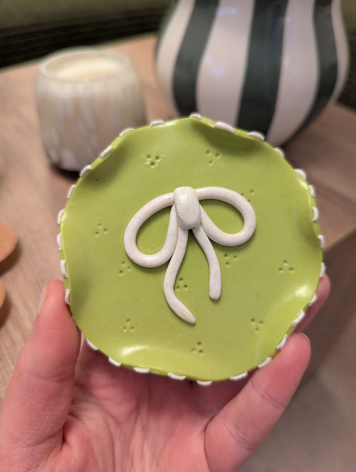 Lime green bow trinket dish
