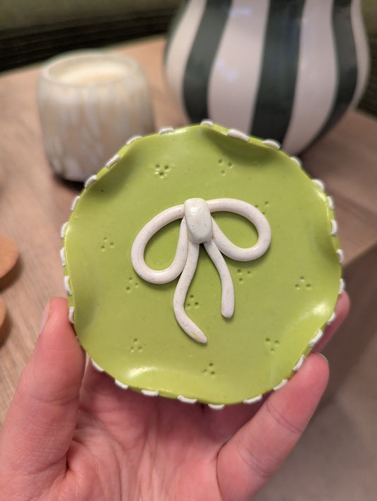 Lime green bow trinket dish